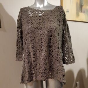 Christopher & Banks Crochet Lace Blouse - Gray